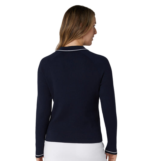 Callaway Ladies Smart Ribbed Sweater in Navy with Attached Collar For A Standout Look