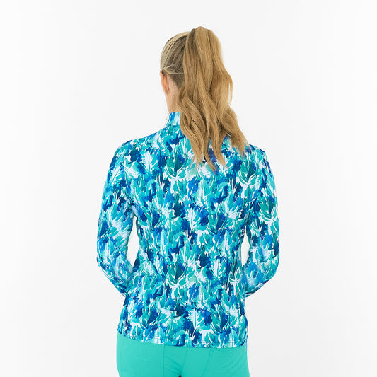Pure Ladies Long Sleeve Golf Top in Abstract Botanical Print