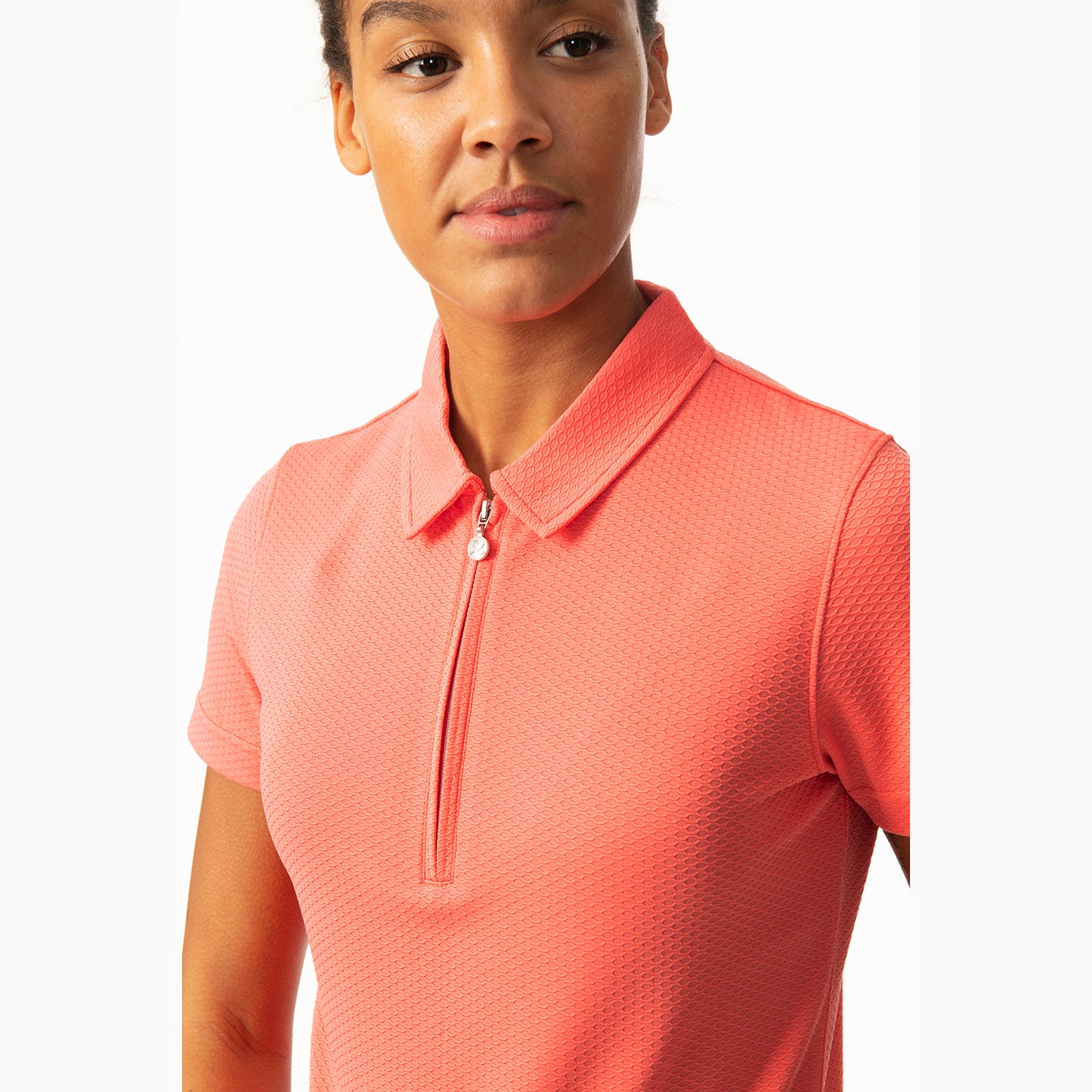 Daily Sports Honeycomb Structured Short Sleeve Polo Shirt in Coral