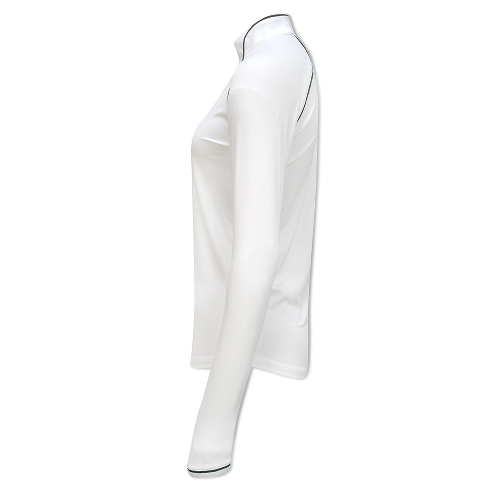 Original Penguin Ladies Long Sleeve Mesh Panel Zip Top in Bright White