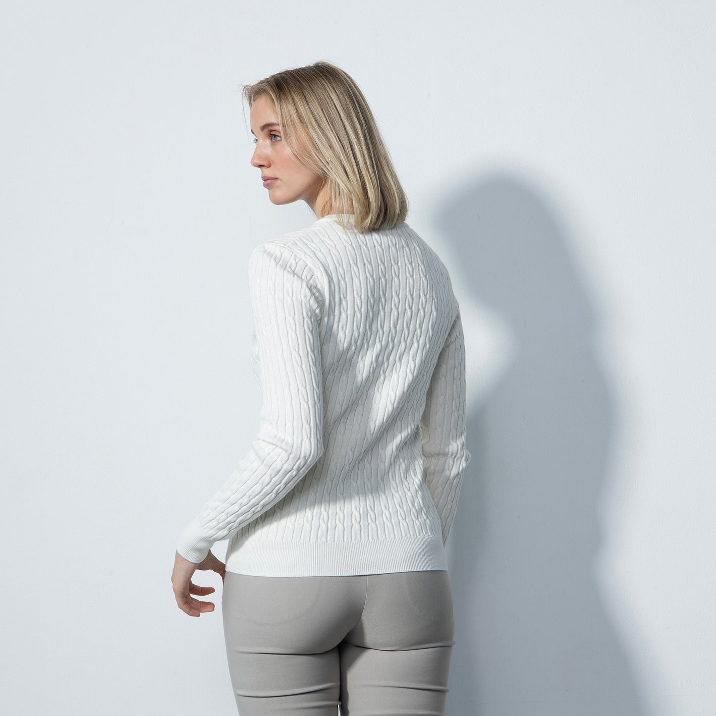 Daily Sports Ladies Cotton & Cashmere Cable Knit Sweater in White