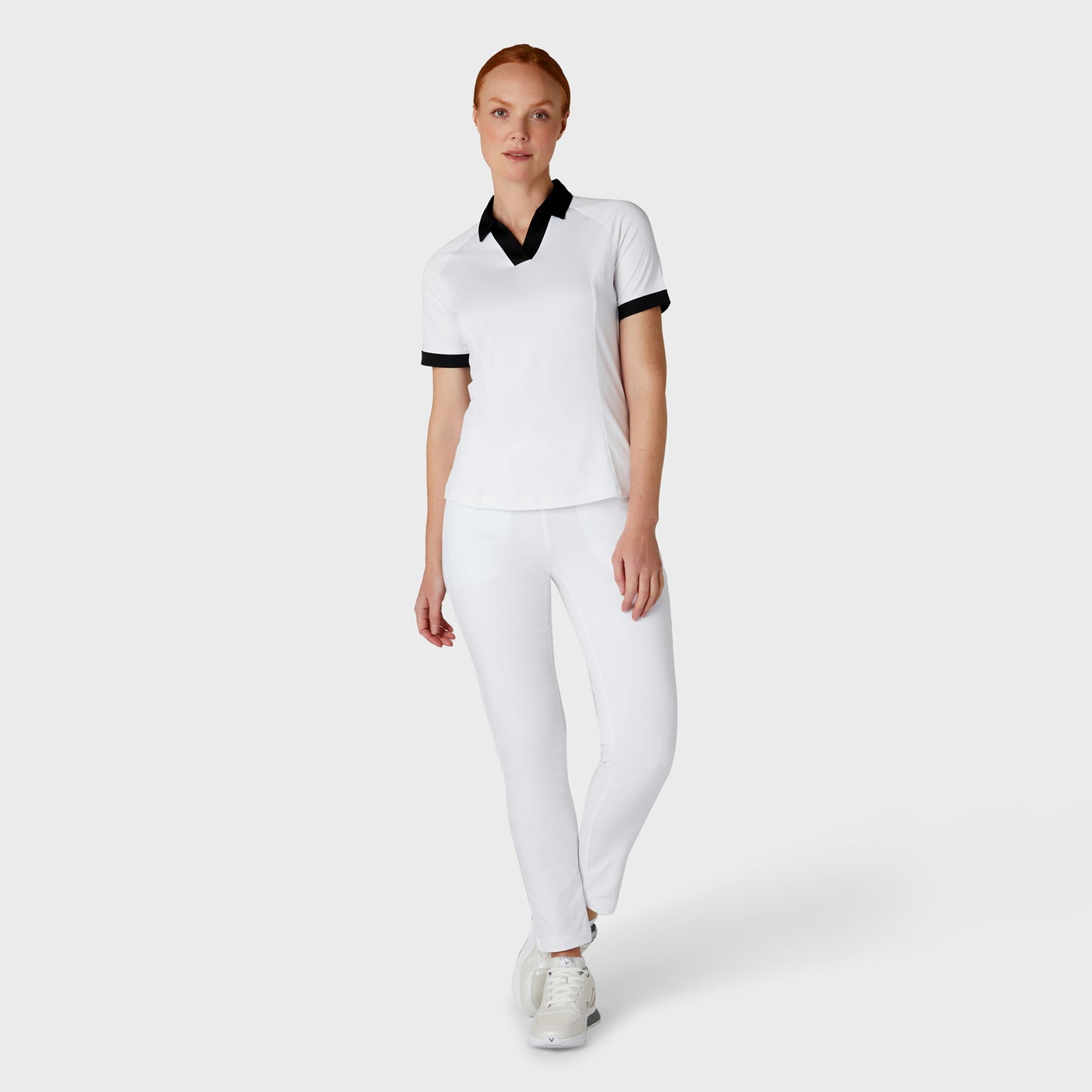 Callaway Ladies Short Sleeve Colour Block Golf Polo in White & Black