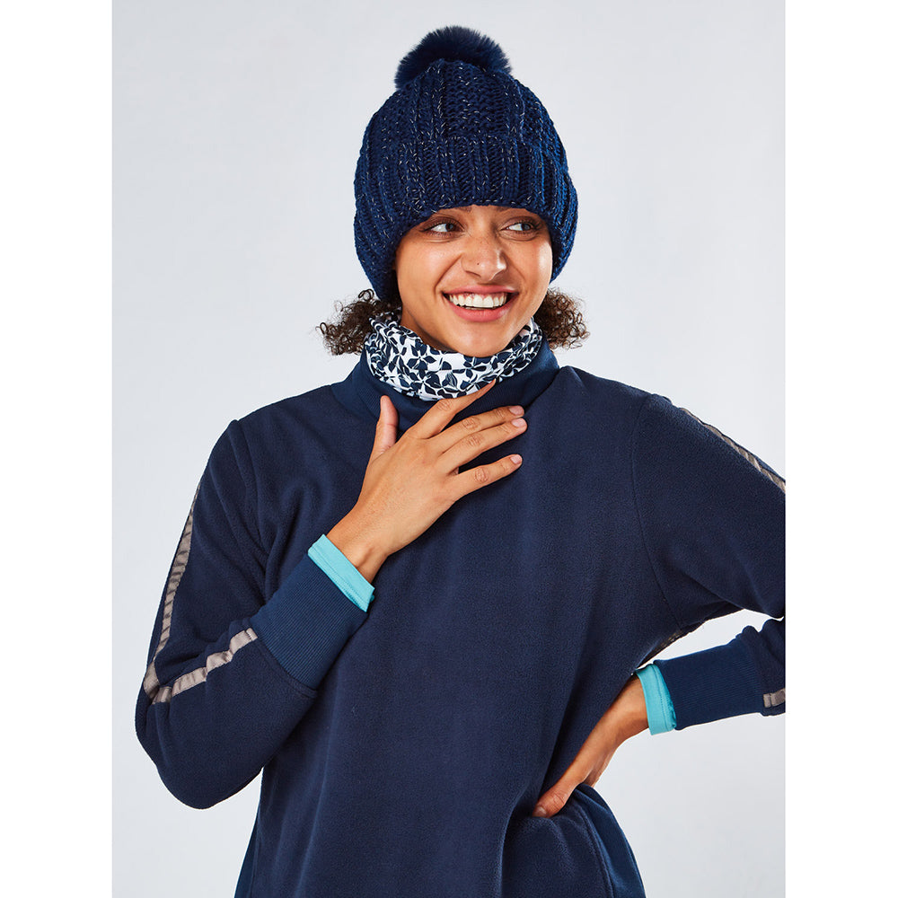 Swing Out Sister Ladies Knitted Bobble Hat in Navy & Silver