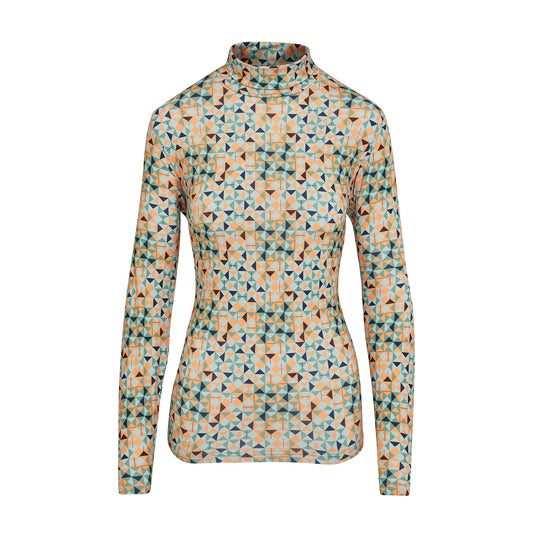 Swing Out Sister Ladies Apricot Print Soft-Stretch Golf Roll Neck Top