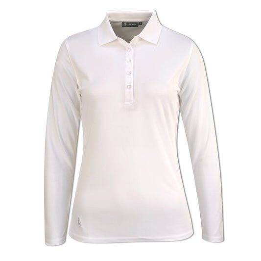 Glenmuir Ladies Long-Sleeve Pique Knit Polo with Stretch in White