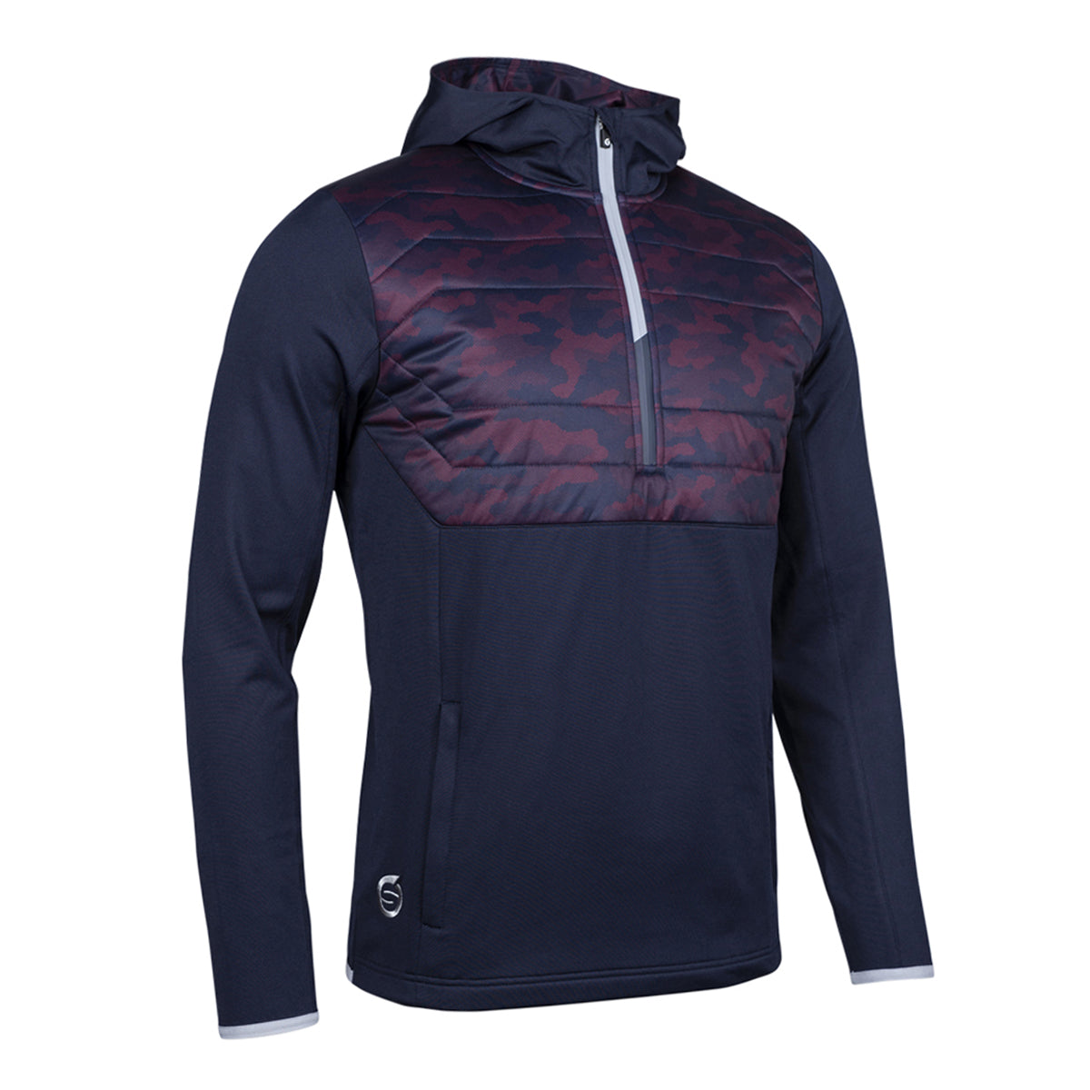 Sunderland Mens Navy Hybrid Showerproof Mid-Layer with Contrast Quilted Panels and Hood