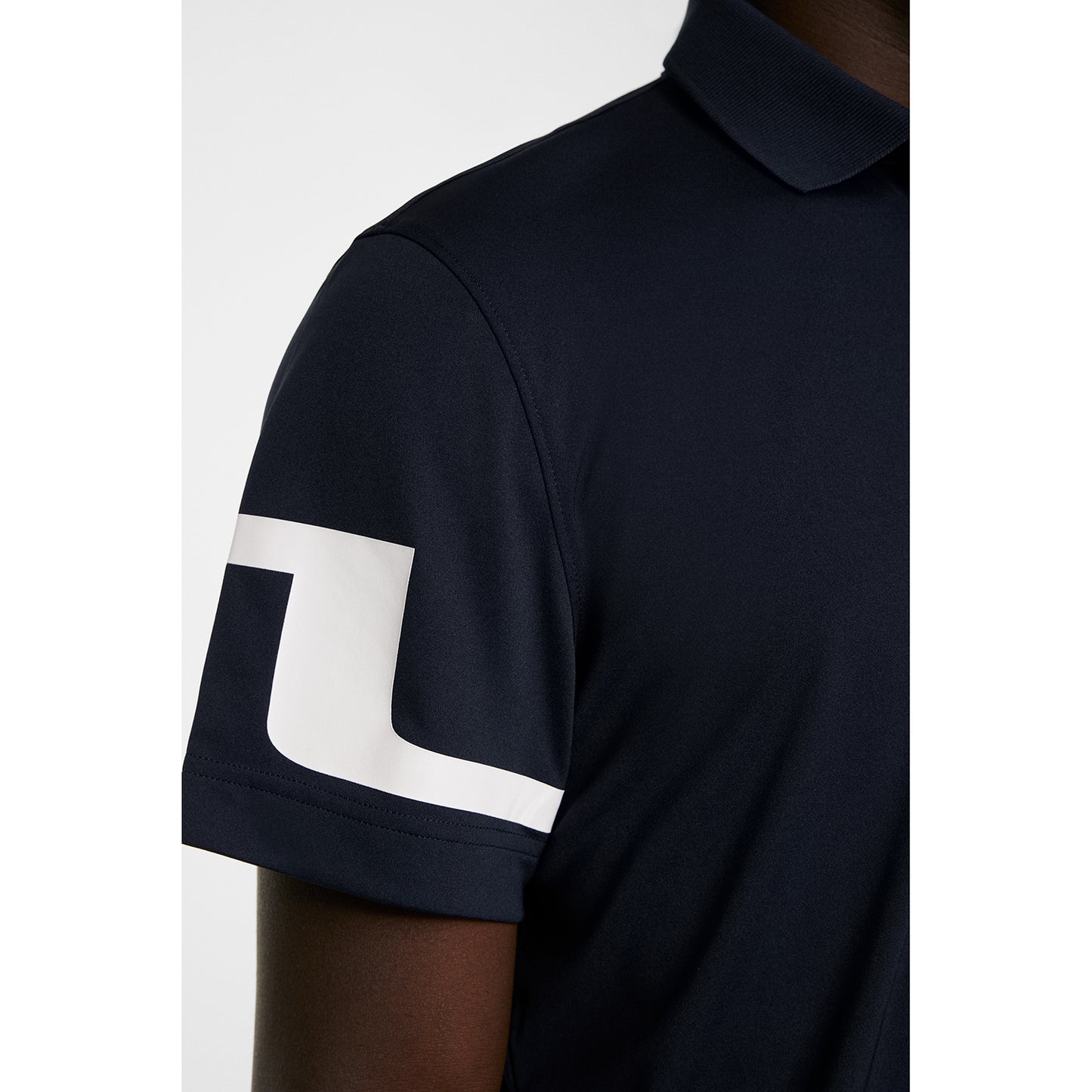 J.Lindeberg Mens Short Sleeve Polo with Bridge Print Sleeve in Navy