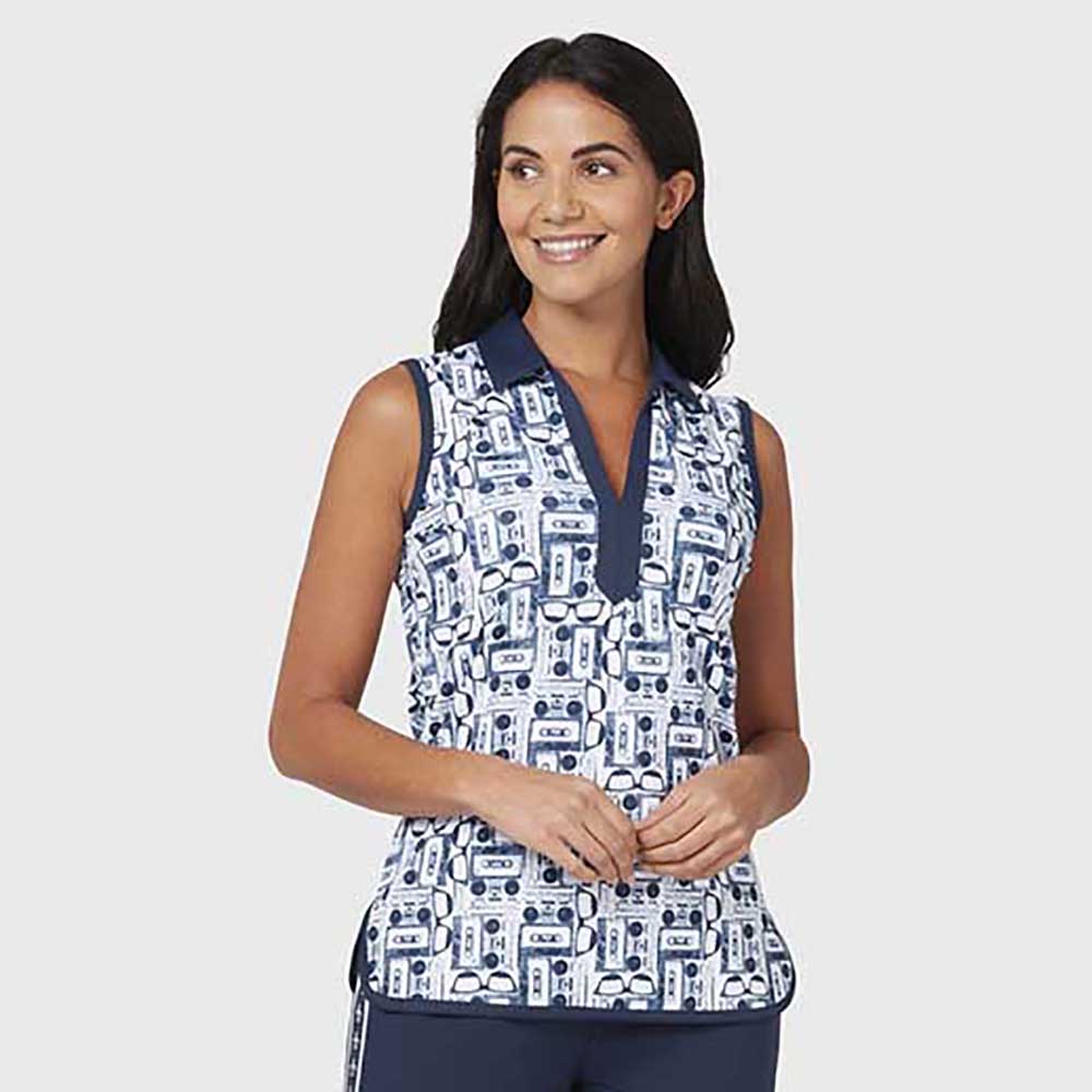 Original Penguin Ladies Retro Cassettes Printed Sleeveless Polo - Last One Small Only Left