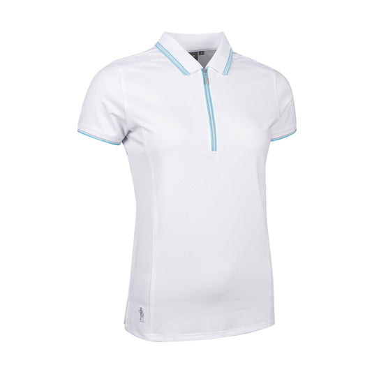 Glenmuir Ladies Short Sleeve Zip-Neck Polo in White & Aqua