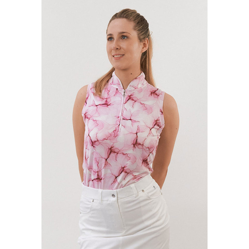Pure Golf Ladies Pink Blossom Print Sleeveless Polo