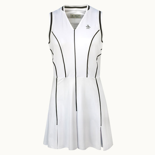 Original Penguin Ladies Sleeveless Golf Dress with Contrasting Piping Detail in Bright White