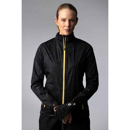 Sunderland Ladies WhisperDry Tech-Lite Waterproof Jacket in Black Cheetah/Gold - Last One Small Only Left