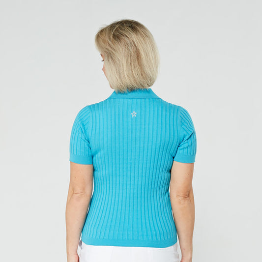 Swing Out Sister Ladies Dazzling Blue Short Sleeve Knitted Top