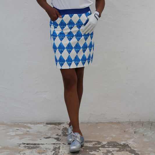 Famara Ladies Pull-On Golf Skirt in Harlequin Print - Last One XL Only Left