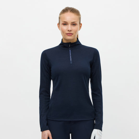 Rohnisch Merino Wool Blend 1/4 Zip Golf Top with Contour Seams in Navy