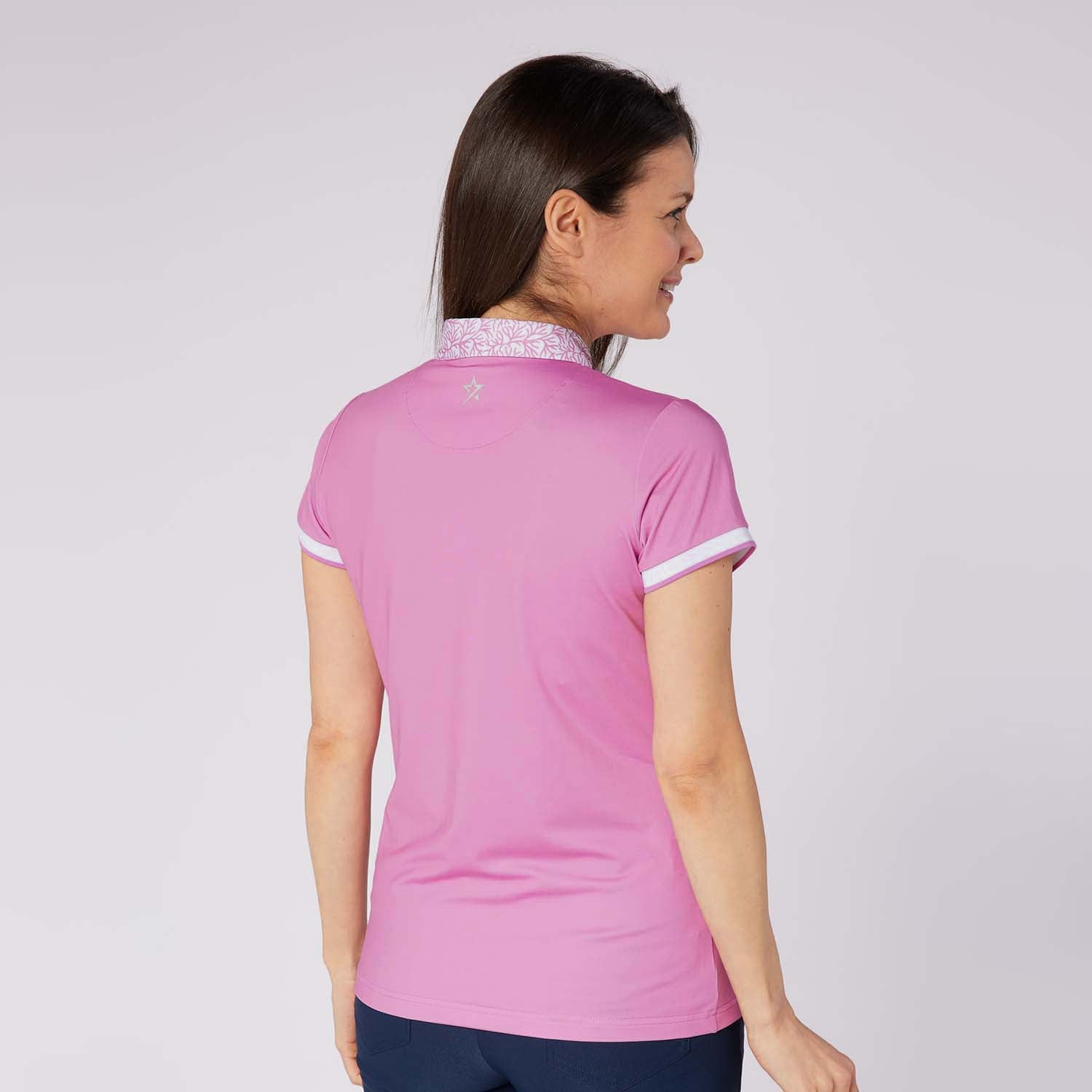 Swing Out Sister Ladies Cap Sleeve Polo with Seasonal Print Collar for A Subtle Pop of Style