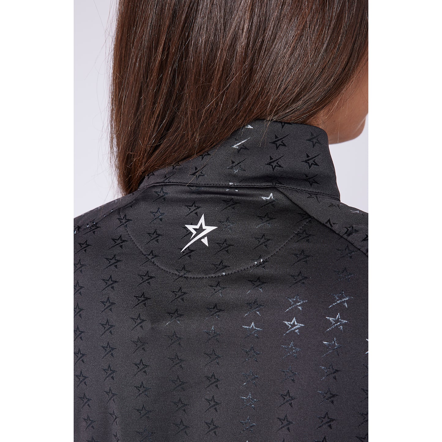 Swing Out Sister Ladies Zip-Neck Midlayer Top in Black with Star Print