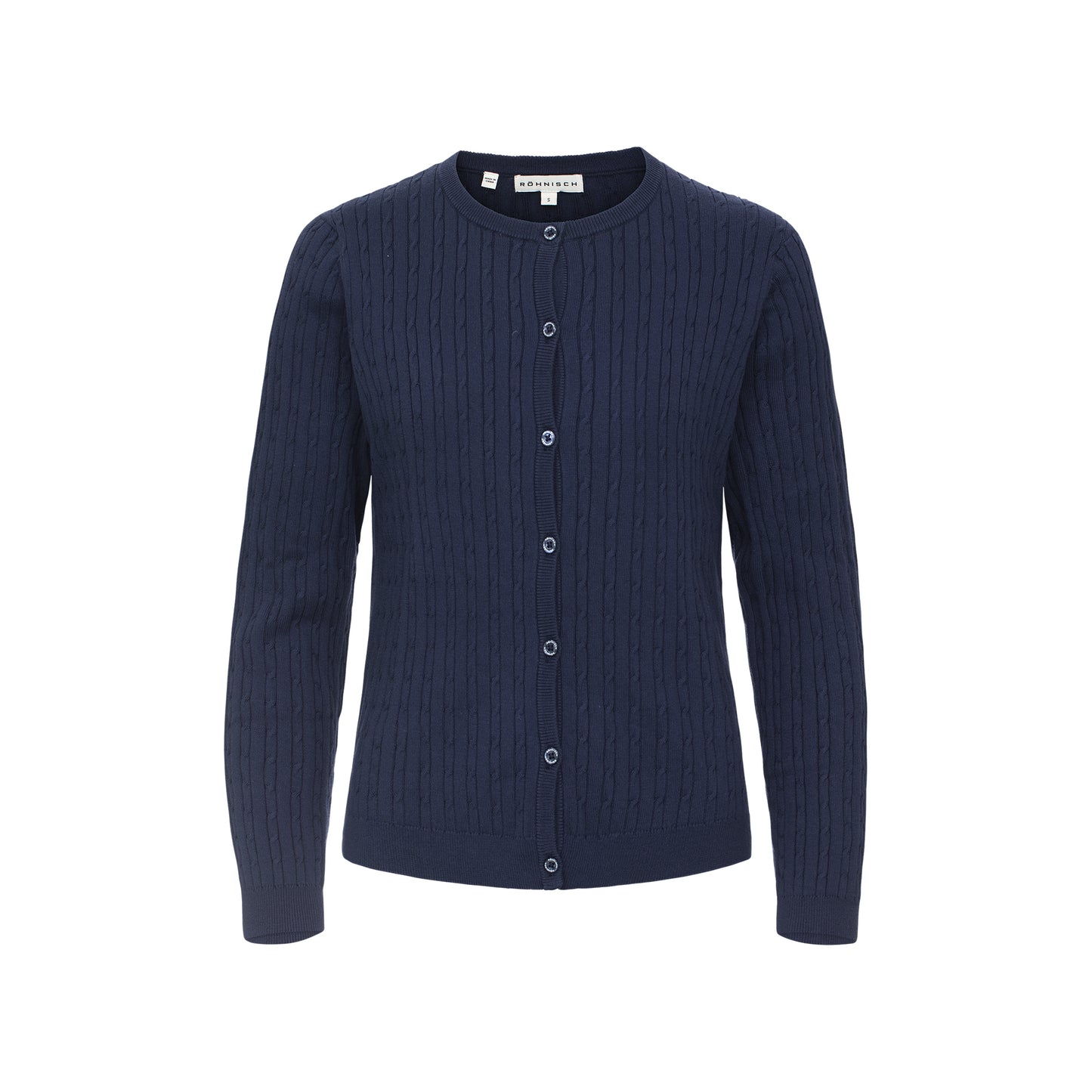 Rohnisch Ladies Navy Cable Knit Cardigan - Elegant Layering for the Course & Beyond