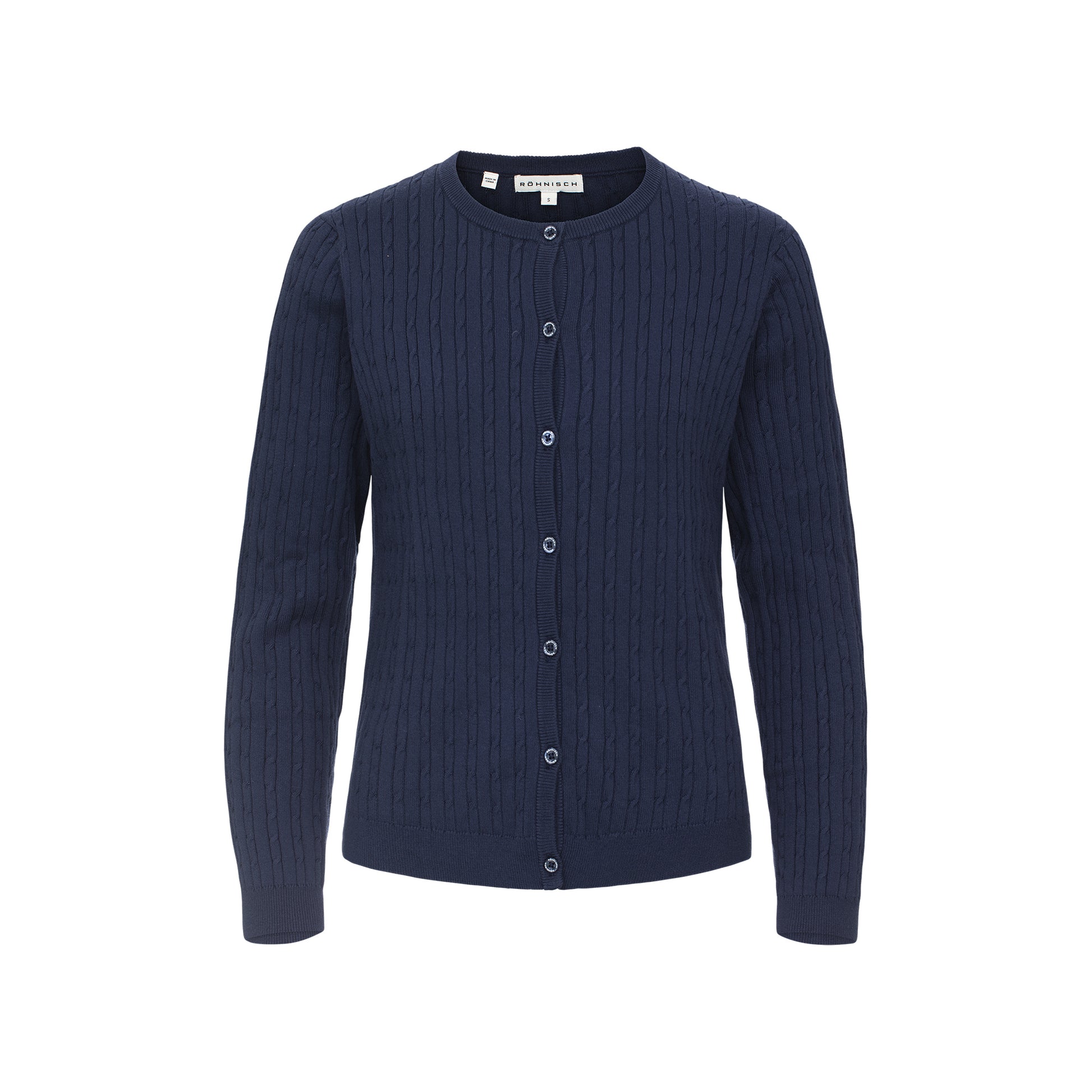 Rohnisch Ladies Navy Cable Knit Cardigan - Elegant Layering for the Course & Beyond