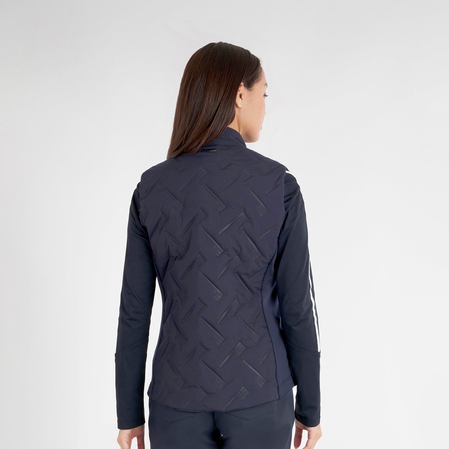 Green Lamb Ladies Navy Padded Gilet with Debossed Linear Pattern