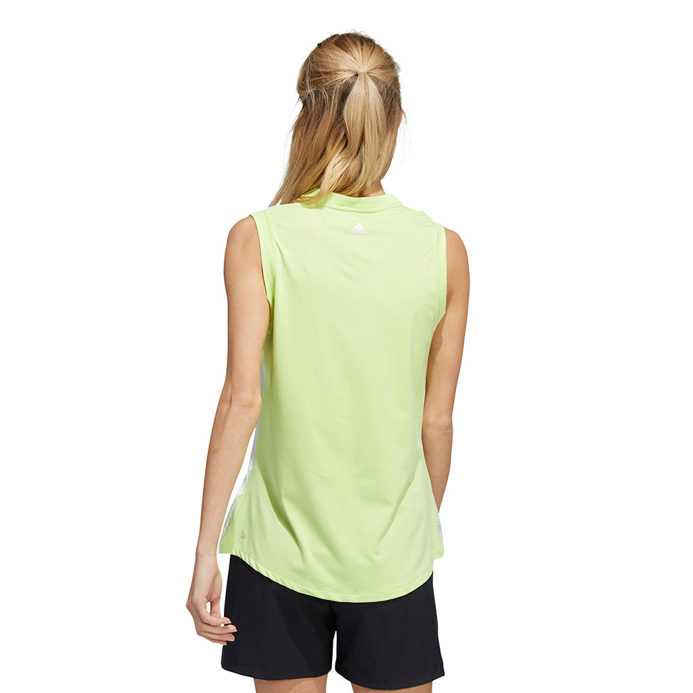 adidas Ladies Printed Front Sleeveless Golf Polo in Pulse Lime & White