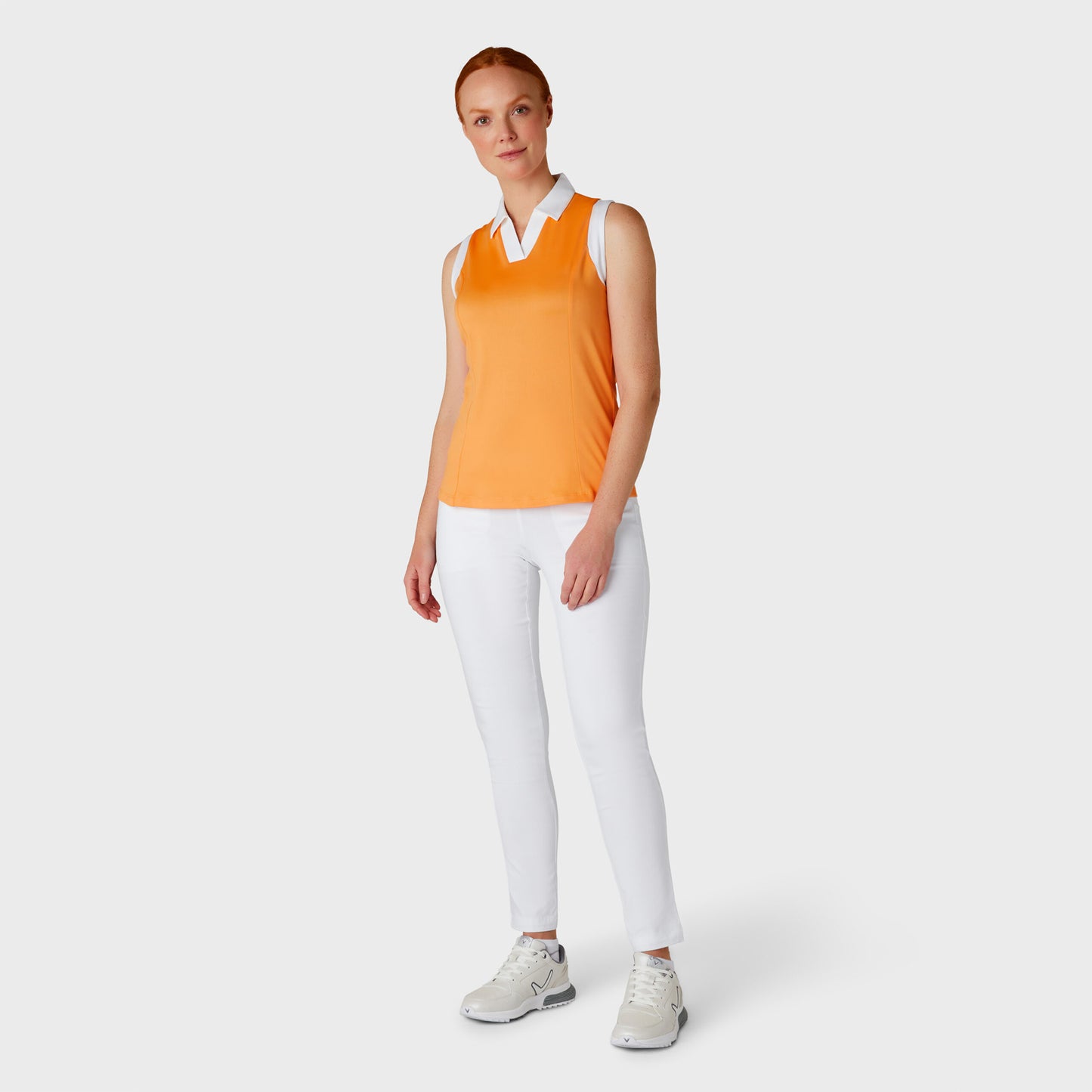 Callaway Ladies Sleeveless Colour Block Golf Polo Shirt in Papaya