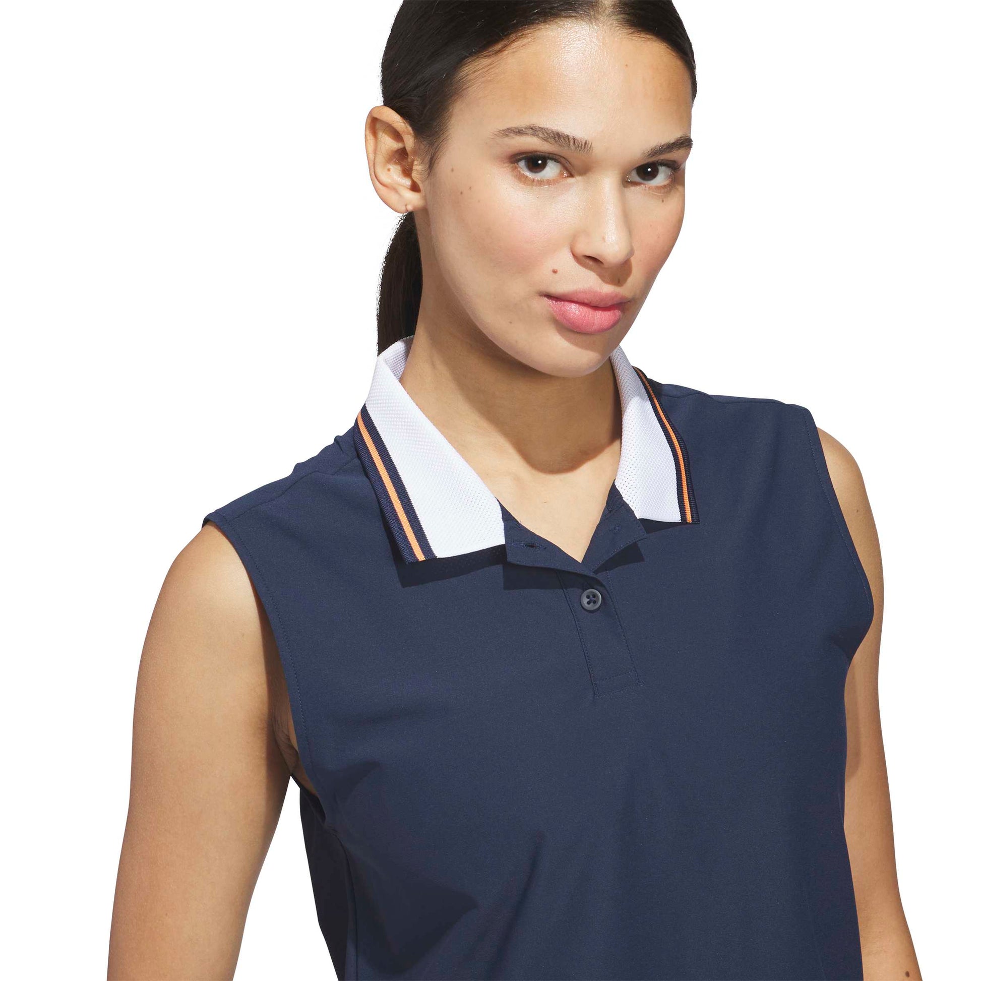 adidas Golf Ladies Navy Polo with Contrast Tipped Woven Collar