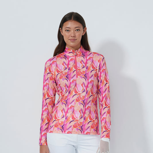 Daily Sports Ladies Mesh Long Sleeve top in Abstract Leaf Print