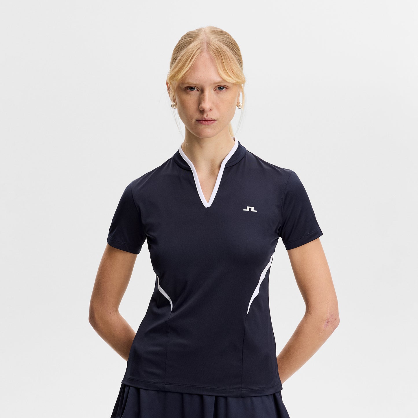 J.Lindeberg Ladies Navy Short Sleeve Top Polo - Soft, Stretch Fabric for Performance-Ready Comfort