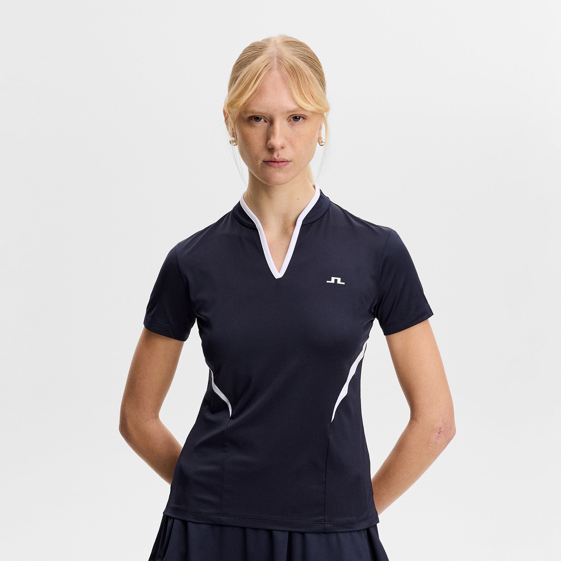 J.Lindeberg Ladies Navy Short Sleeve Top Polo - Soft, Stretch Fabric for Performance-Ready Comfort