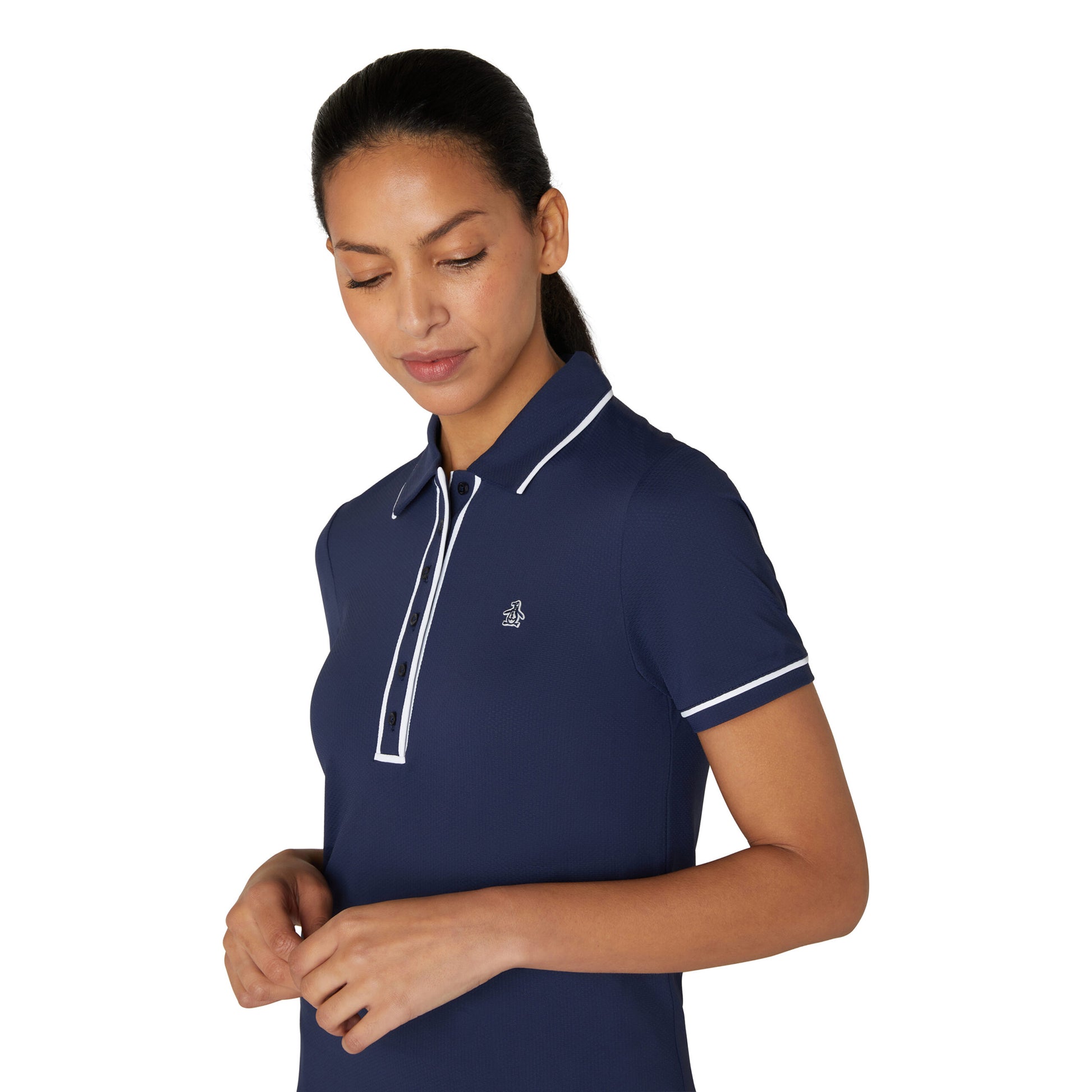 Original Penguin Women's Short Sleeve Polo with Contrast Piping in Navy