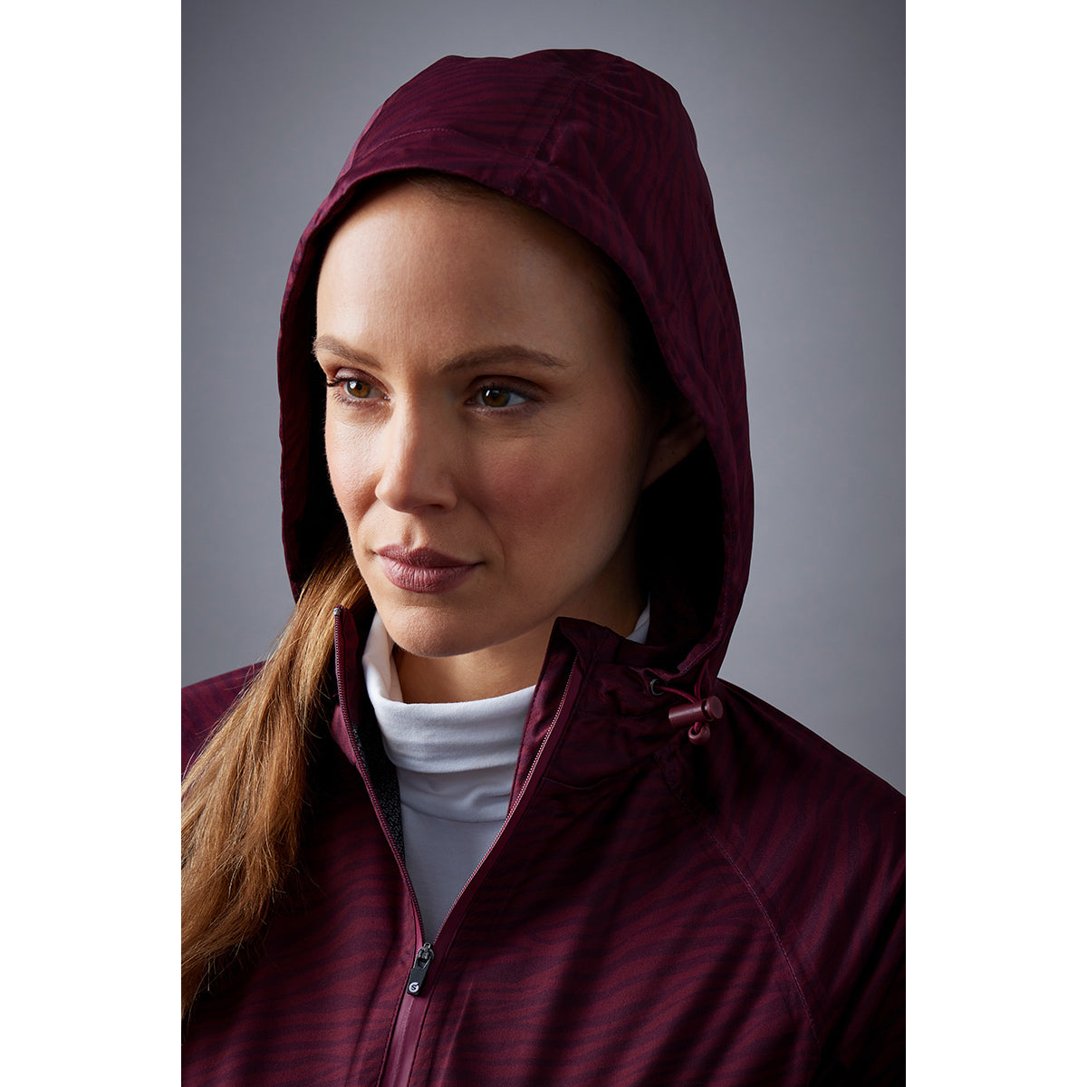 Sunderland Ladies WhisperDry Waterproof Jacket with Hood in Mulberry Zebra Print