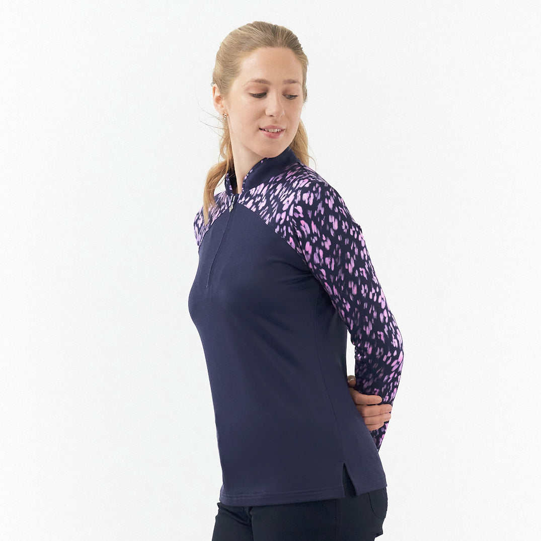 Pure Ladies Long Sleeve Polo in Lavender Flurry