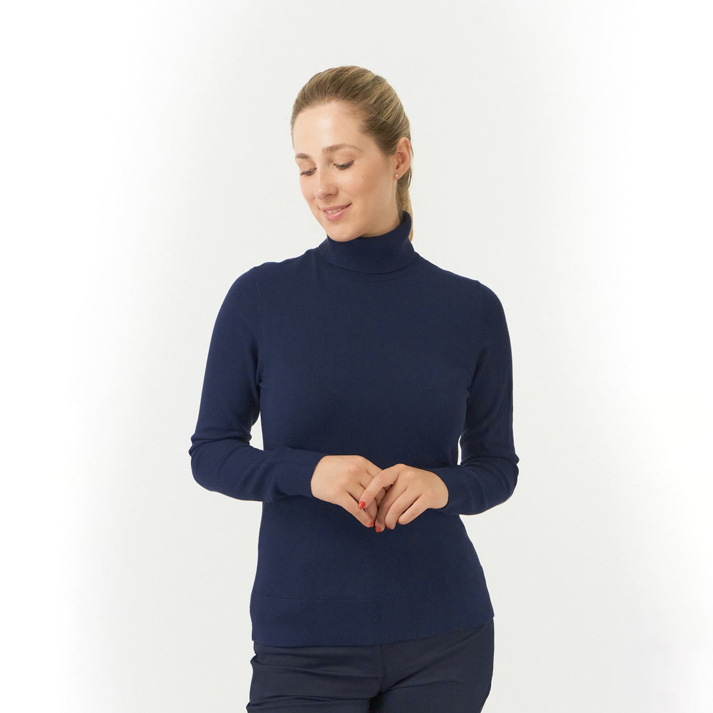 Pure Ladies Fine Knit Super-Soft Roll Neck in Navy