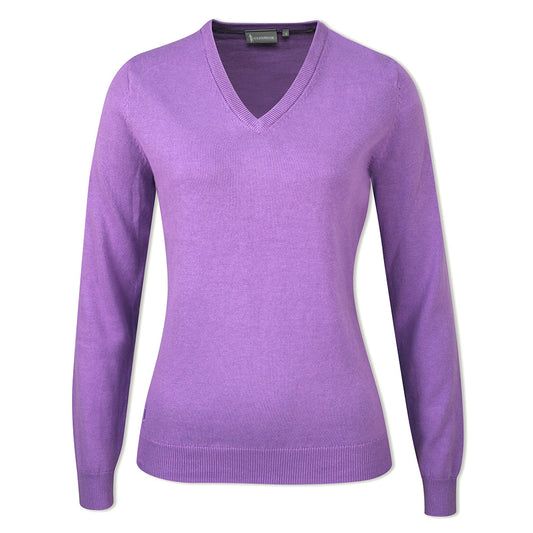 Glenmuir Ladies 100% Cotton V-Neck Sweater in Amethyst
