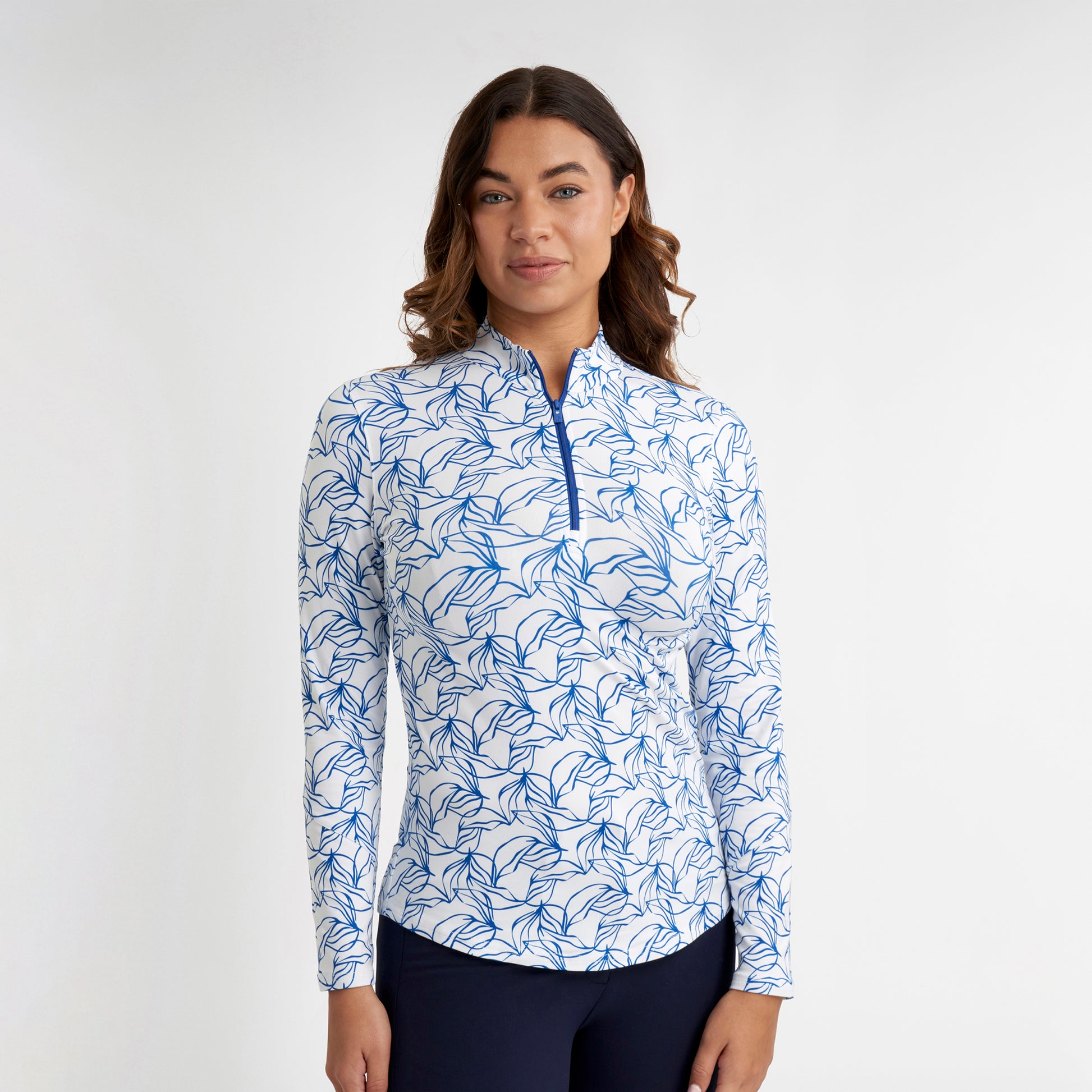 Green Lamb Ladies Soft-Stretch Floral Print 1/4 Zip Top