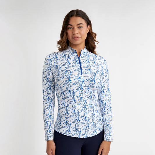 Green Lamb Ladies Soft-Stretch Floral Print 1/4 Zip Top
