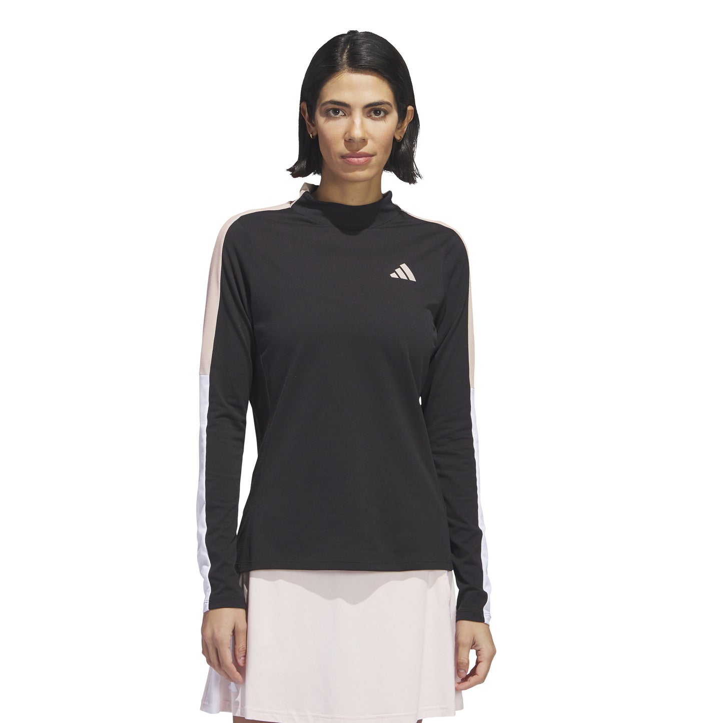 adidas Ladies Long Sleeve Colourblock Golf Top with Mock Neck in Black