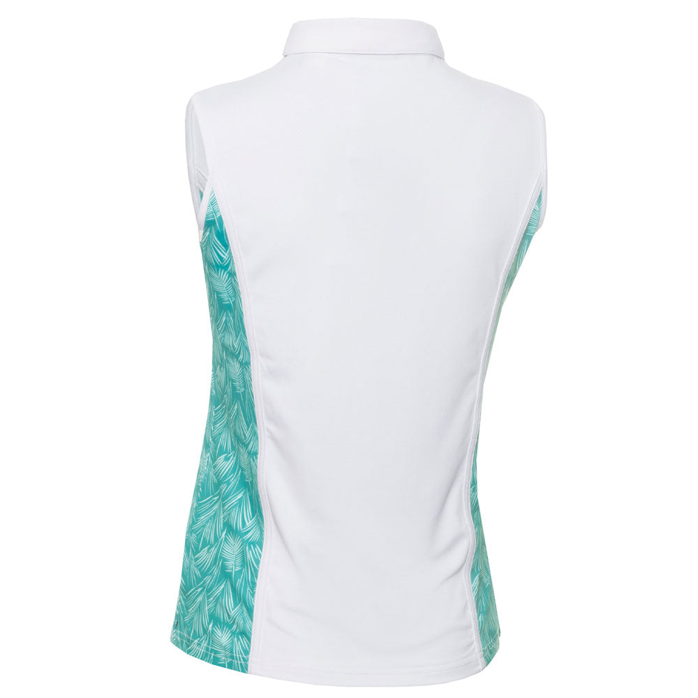 Green Lamb Ladies Sleeveless Polo with SPF30+ in White & Palm Print - Size 14 Only Left