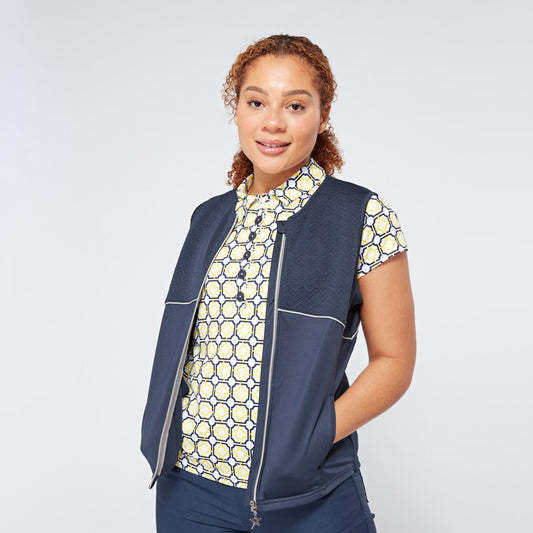Swing Out Sister Women's Collarless Soft-Stretch Gilet in Navy Blazer
