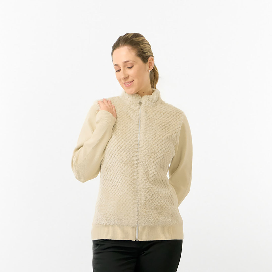 Pure Golf Ladies Faux Fur Full Zip Cardigan with Stretch Sleeves