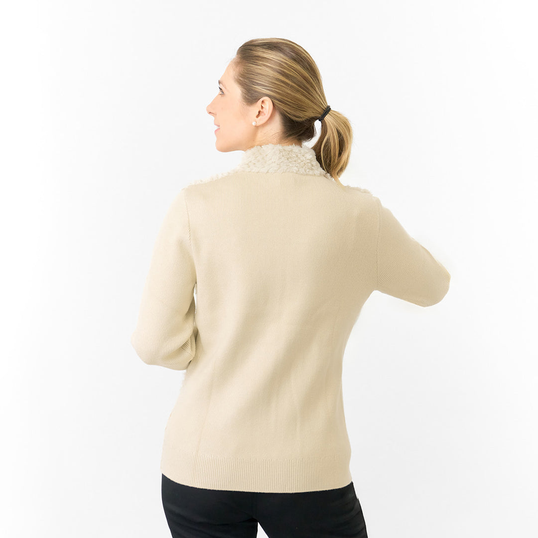 Pure Golf Ladies Faux Fur Full Zip Cardigan with Stretch Sleeves