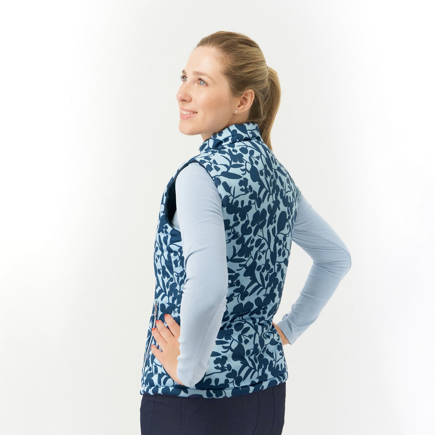 Pure Golf Ladies Reversible Gilet in Navy & Midnight Rose