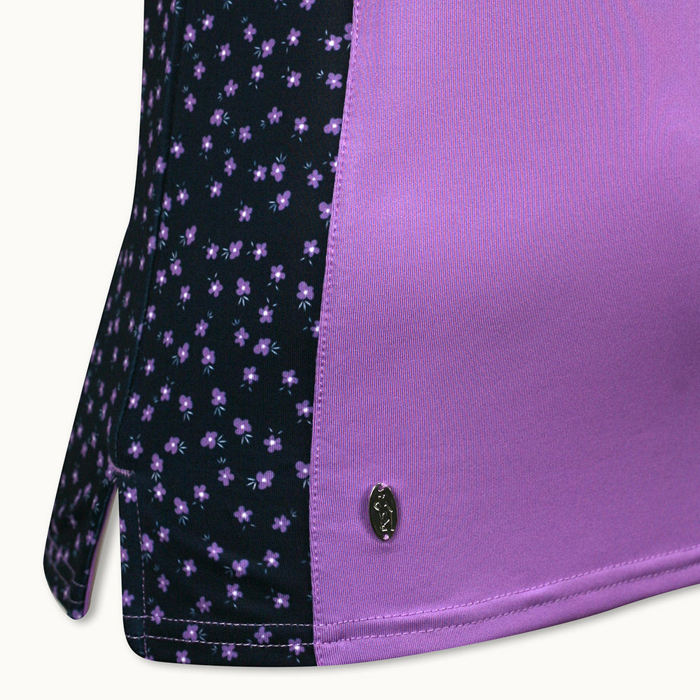 Glenmuir Ladies Sleeveless Polo with Contrast Print Panels in Amethyst/Navy/White Floral