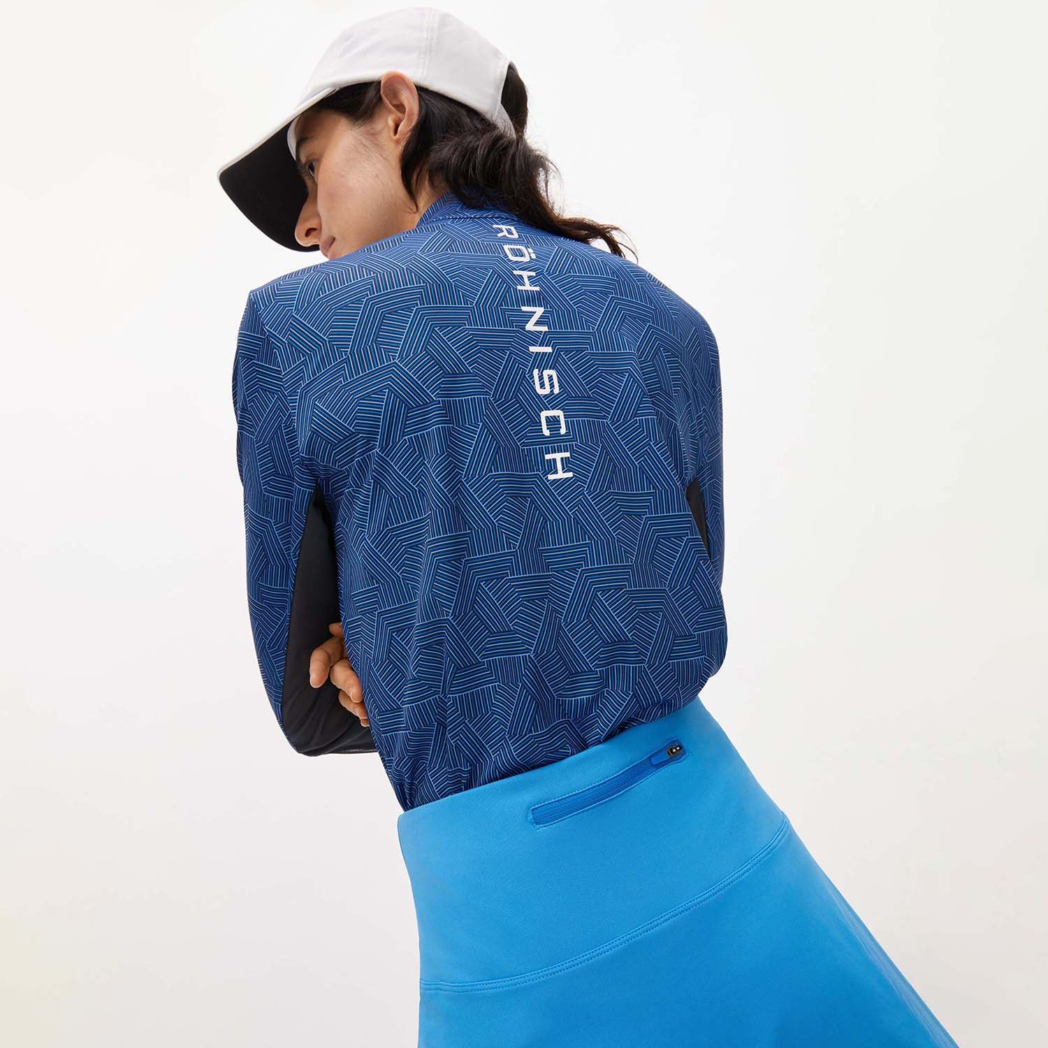 Rohnisch Women's Long Sleeve Printed Top with UPF 50+ in Hexagon Blue