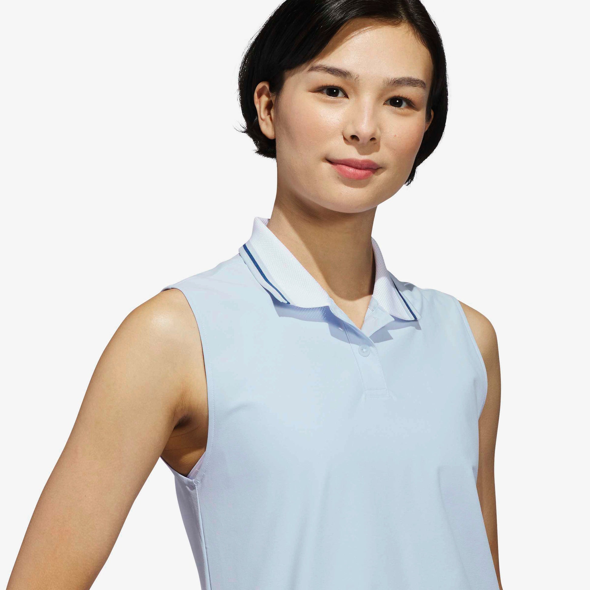 adidas Ladies Sleeveless Golf Polo Enjoy Soft Stretch Comfort and a Stylish Contrast Collar