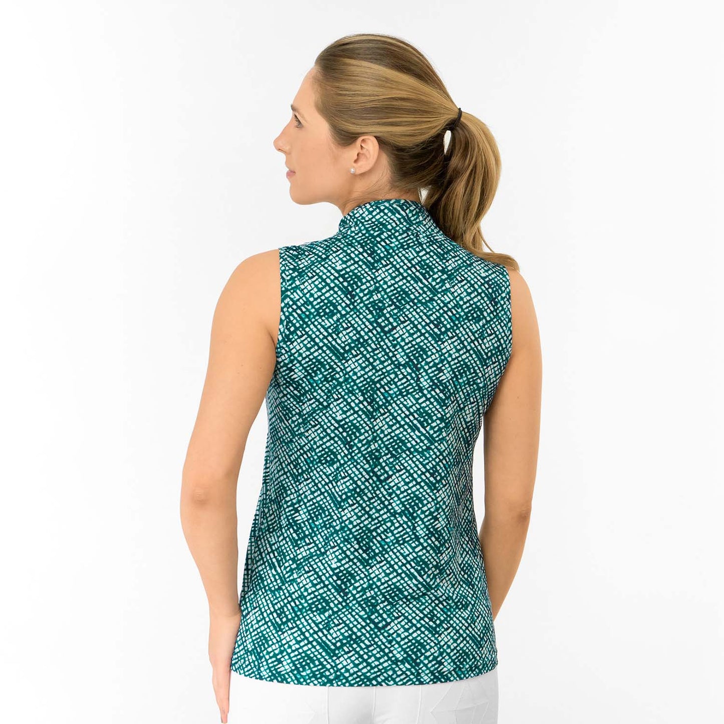 Pure Golf Ladies Sleeveless Polo with Lattice Print for Fresh Fairway Appeal