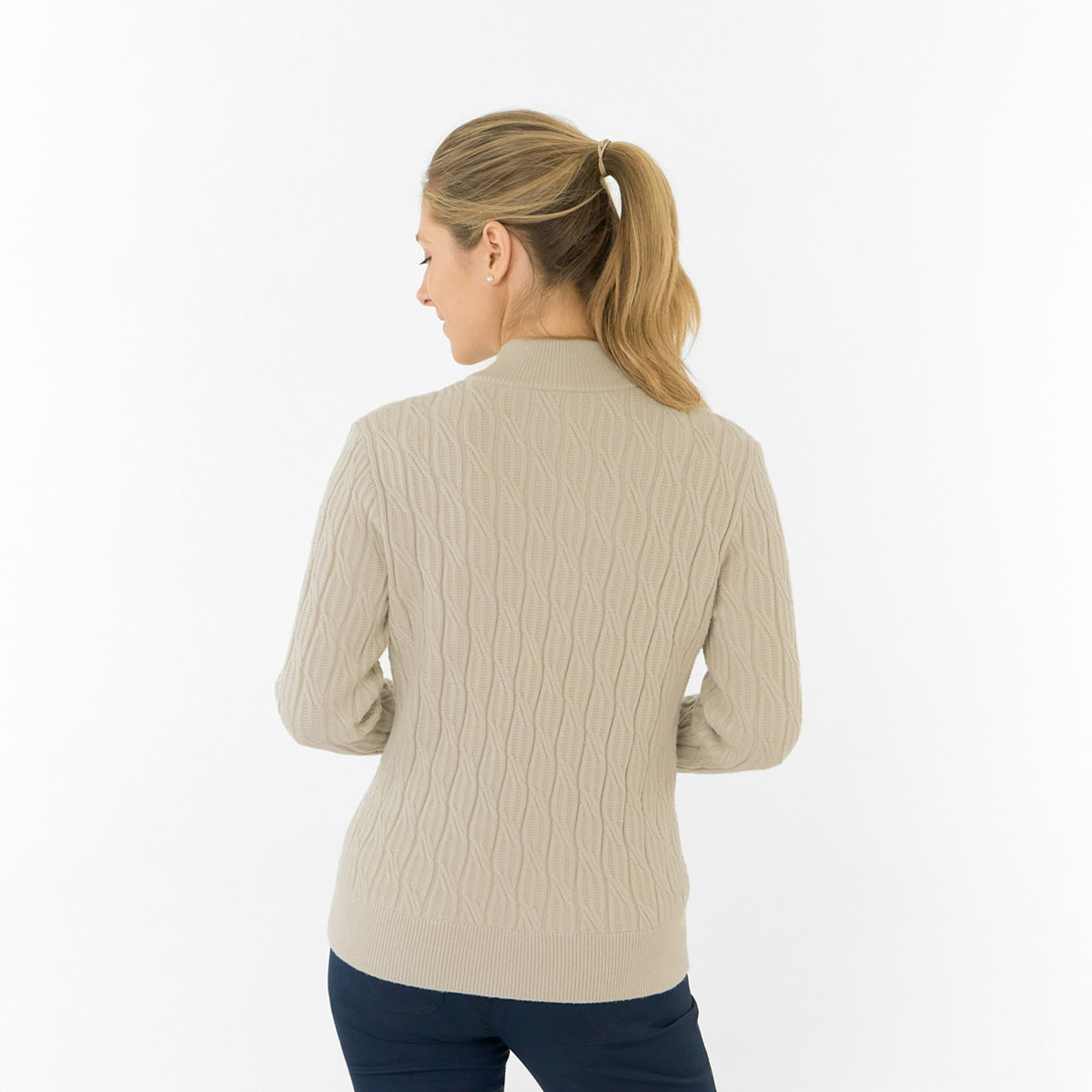 Pure Ladies Cable Knit Lined Golf Sweater - Timeless Warmth for Confident Play