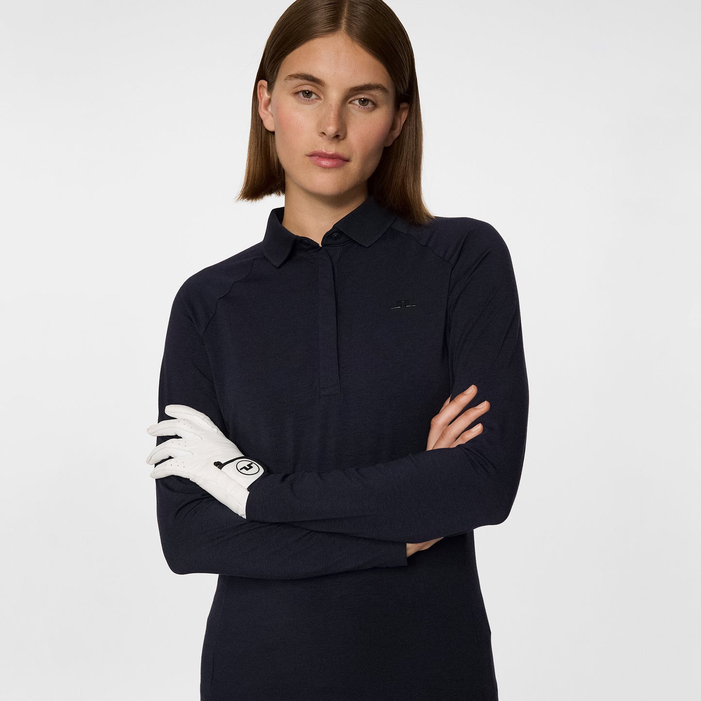 J.Lindeberg Ladies Soft Feel Long Sleeve Polo in Navy Melange 