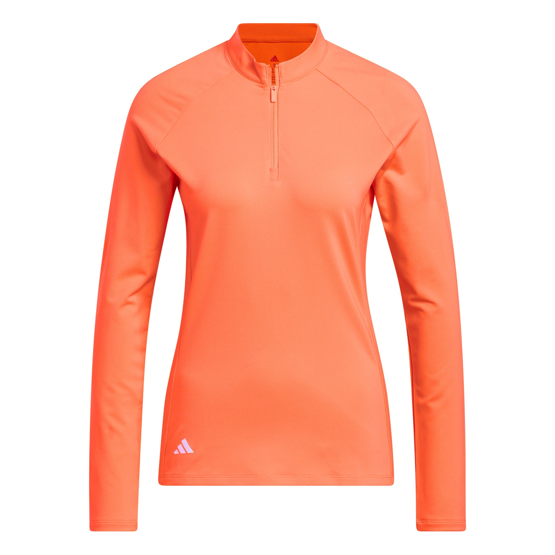 adidas Ladies Long Sleeve Zip-Neck Golf Top in Coral Fusion